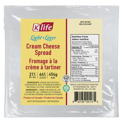 Light Cream Cheese 21% M.F. 454 g package