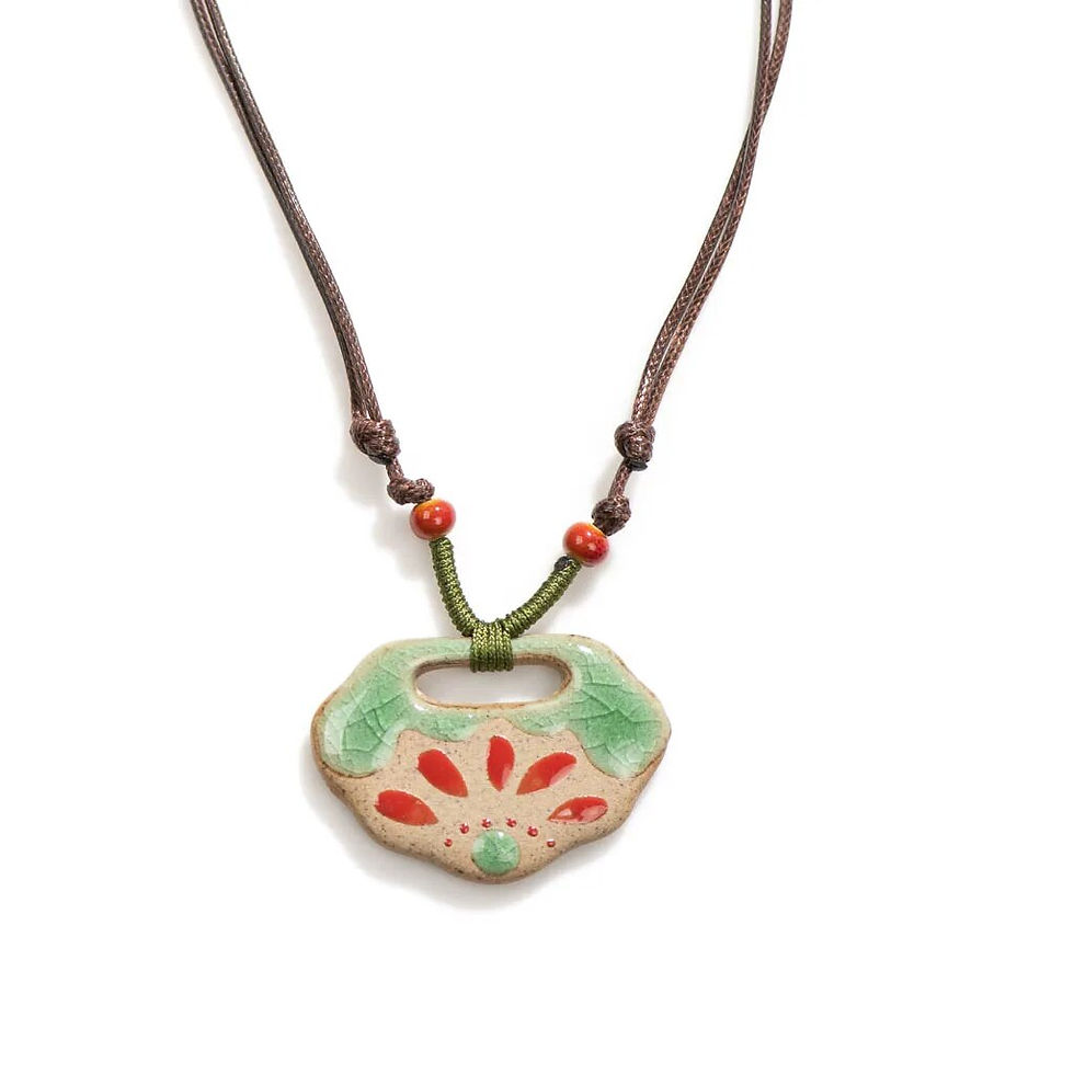 Miniature : Collier en céramique vintage fait à la main.