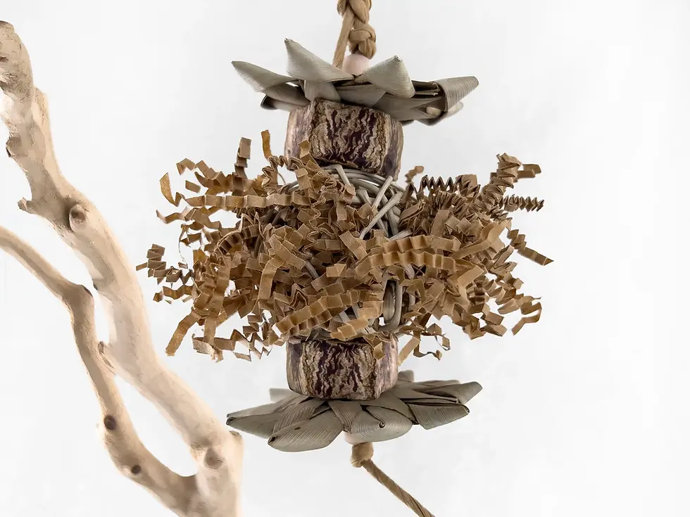 Non-toxic bird foraging toy designed for budgies, parakeets, and lovebirds using all-natural, non-toxic materials for parrot