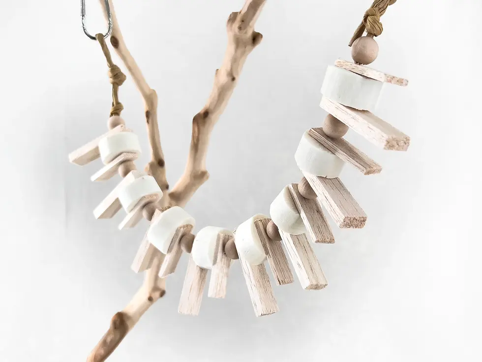 Thumbnail: Small bird cage accessories and sola & balsa bird shredding toy garland for budgies, lovebirds, conures, and parakeets.