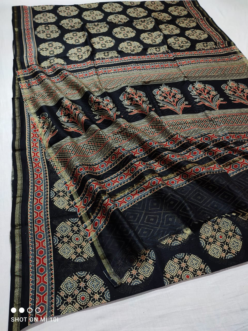 Ajrakh Chanderi Pure Silk By Cotton Saree Code-SAH006