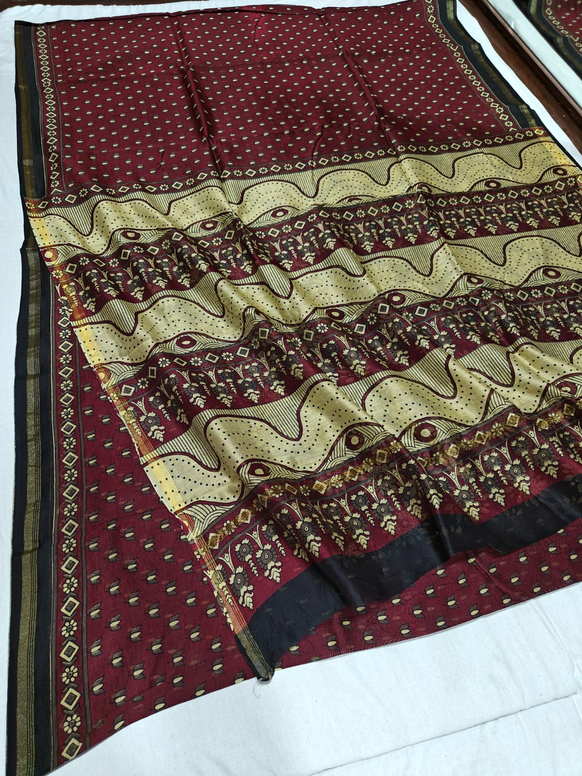 Ajrakh Chanderi Pure Silk By Cotton Saree Code-SAH0019