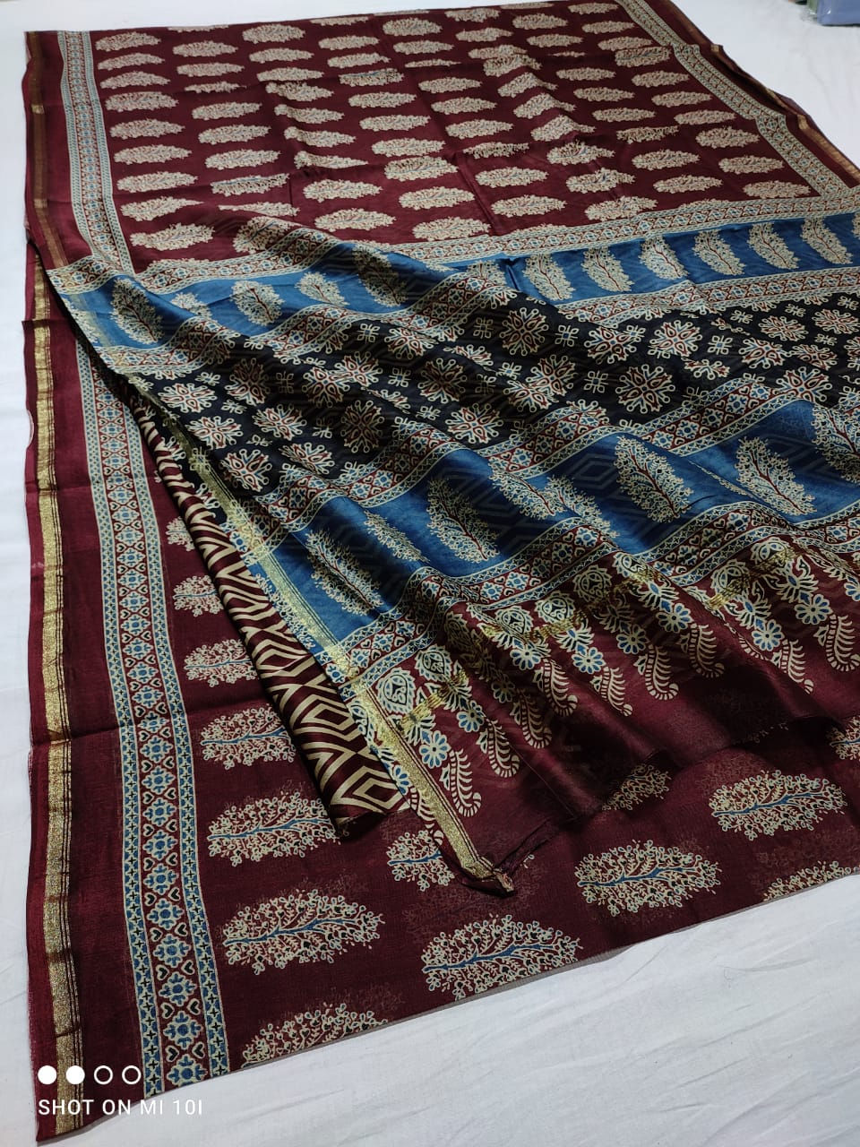 Ajrakh Chanderi Pure Silk By Cotton Saree Code-SAH008
