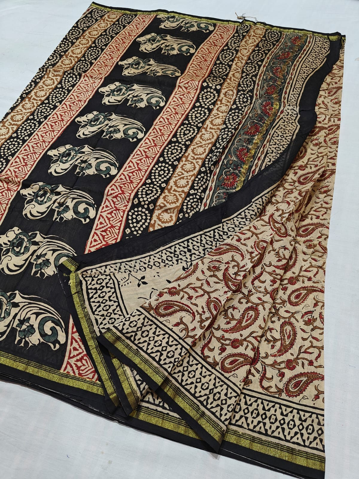 Kalamkari Chanderi Pure Silk By Cotton Saree Code-SAH0035