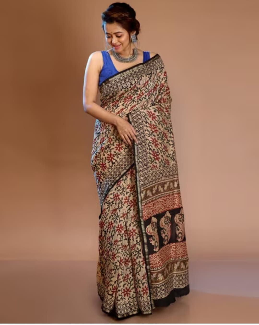 Kalamkari Chanderi Pure Silk By Cotton Saree Code-SAH0023