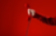 Hand holding a red corded phone against a solid red background, creating a bold and uniform visual.