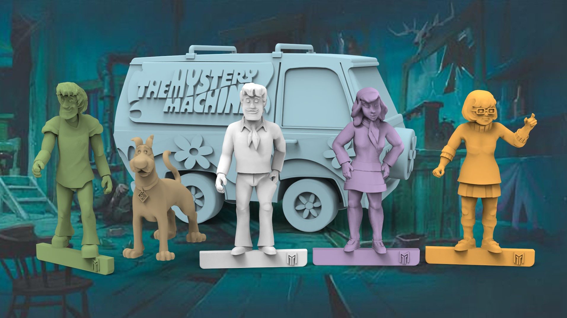BMT Scooby Doo Gang X5 and Mystery Machine 28mm