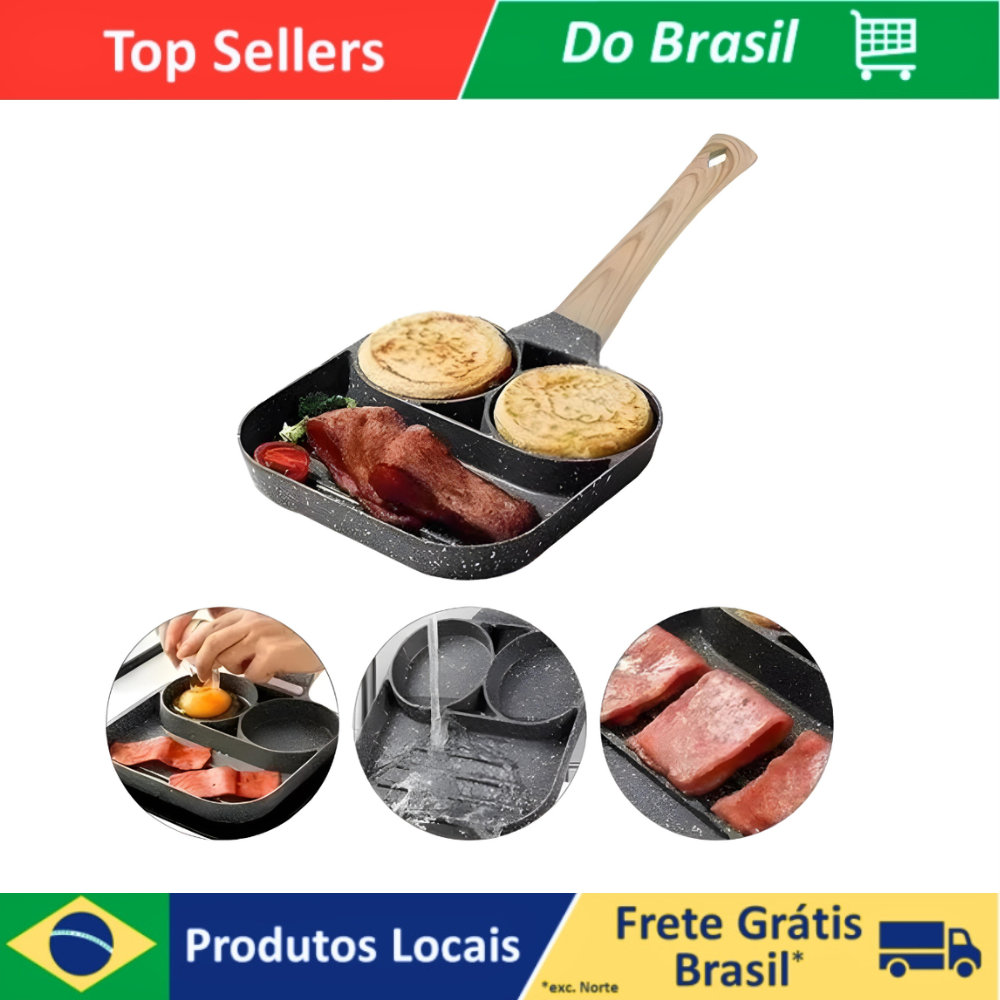 Nonstick Frying Pan With 3 Partitions Frying Egg Bacon Meat Chicken Snack Multip
