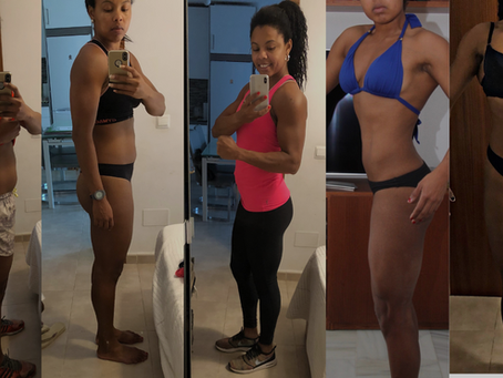 Before and after photo showing my physical transformation through a sustainable healthy lifestyle."