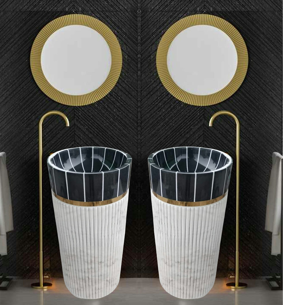 Thumbnail: Black & White Luxury Marble Pedestal Washbasin Sink With Brass Inlay