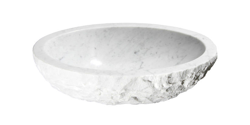 Thumbnail: White Marble Chiseled Oval Washbasin Sink For Bathroom 