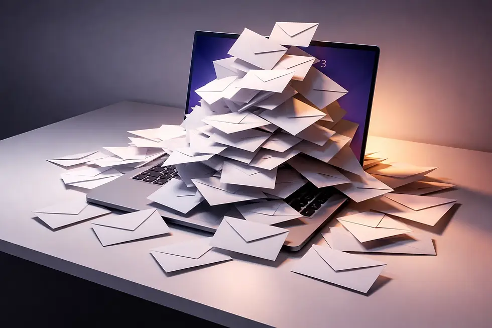 hundreds or pieces of mail overloading a computer