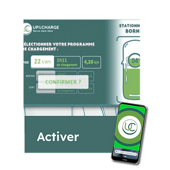 Informations de charge sur l'application et le tableau de bord d'un véhicule électrique se chargeant sur une borne Up&Charge - Application Up&Charge - Activer