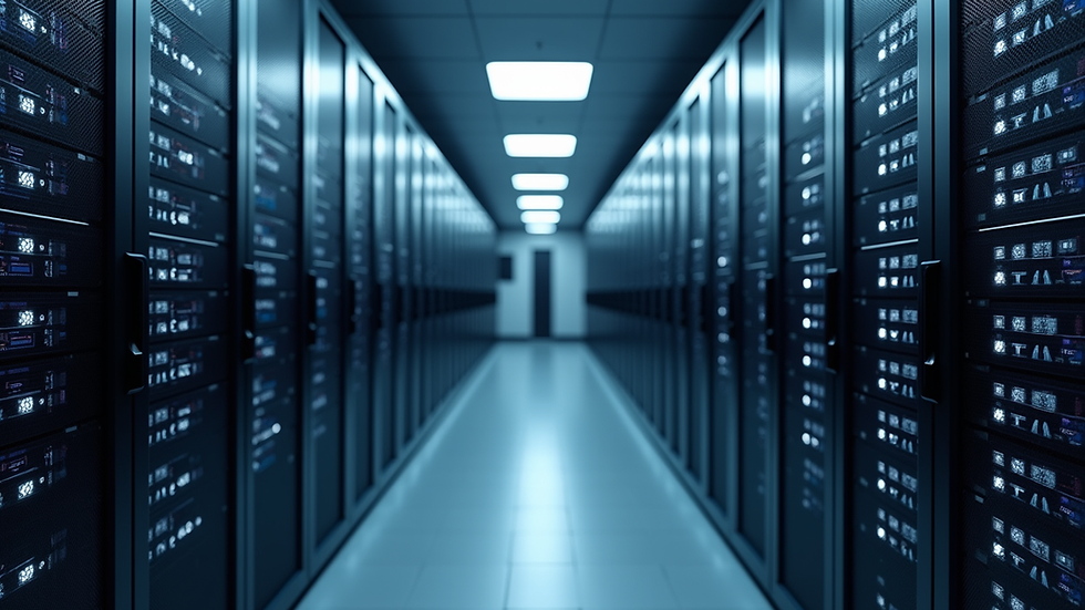 Eye-level view of a modern server room with secure cloud infrastructure