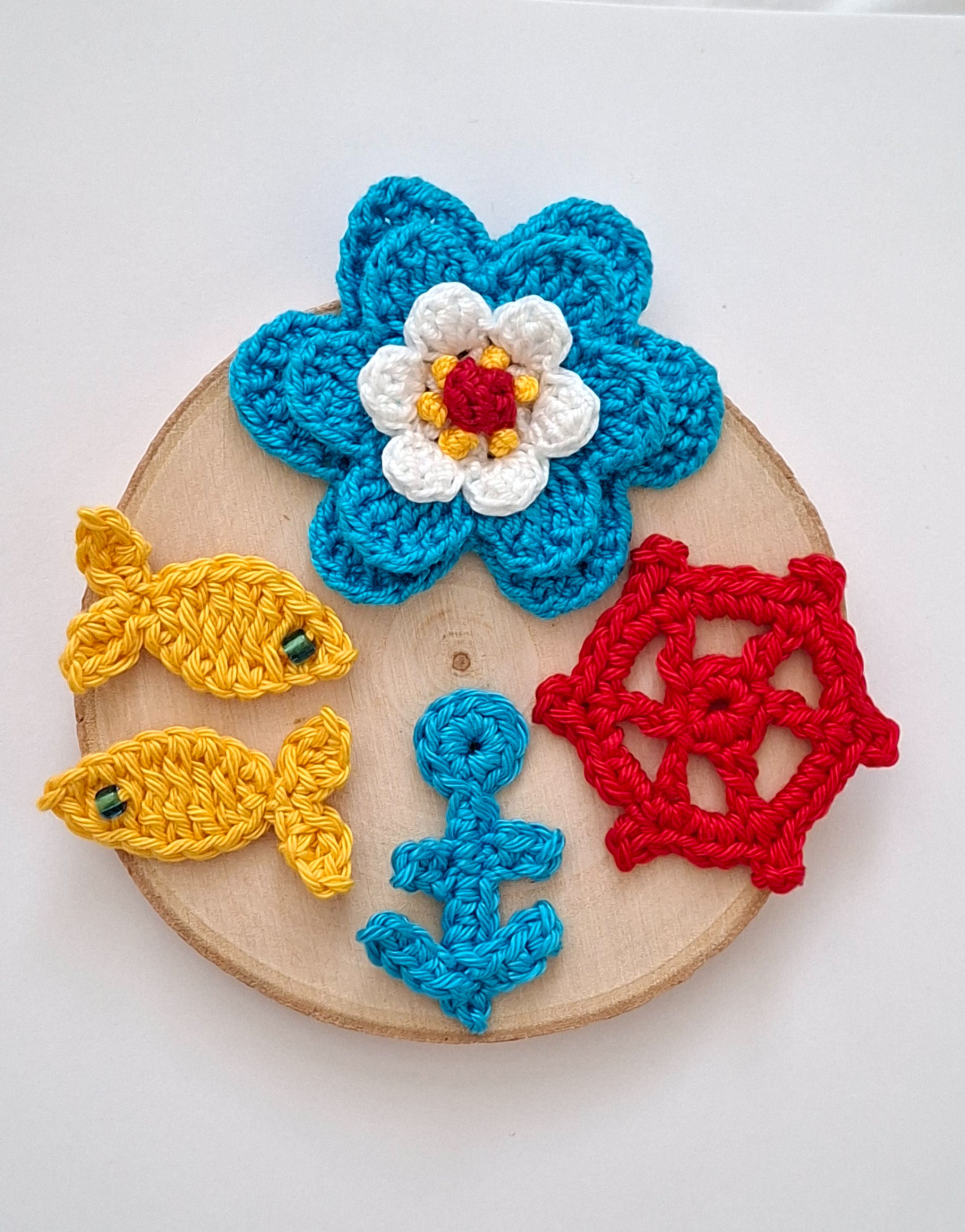 Blue Large Crochet Flower - Nautical Crochet Applique Set