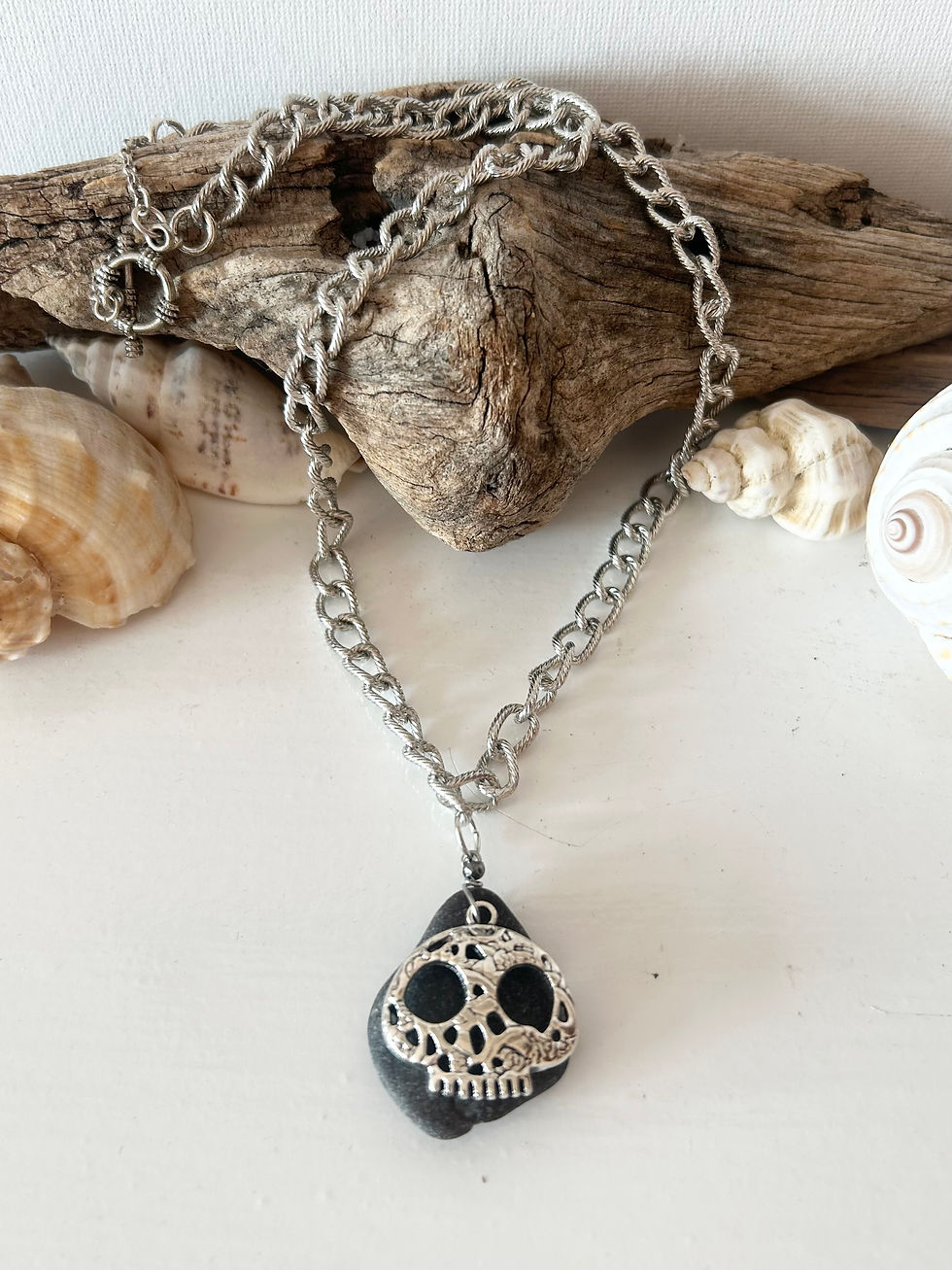 Thumbnail: Pirate Sea Glass Skull Necklace