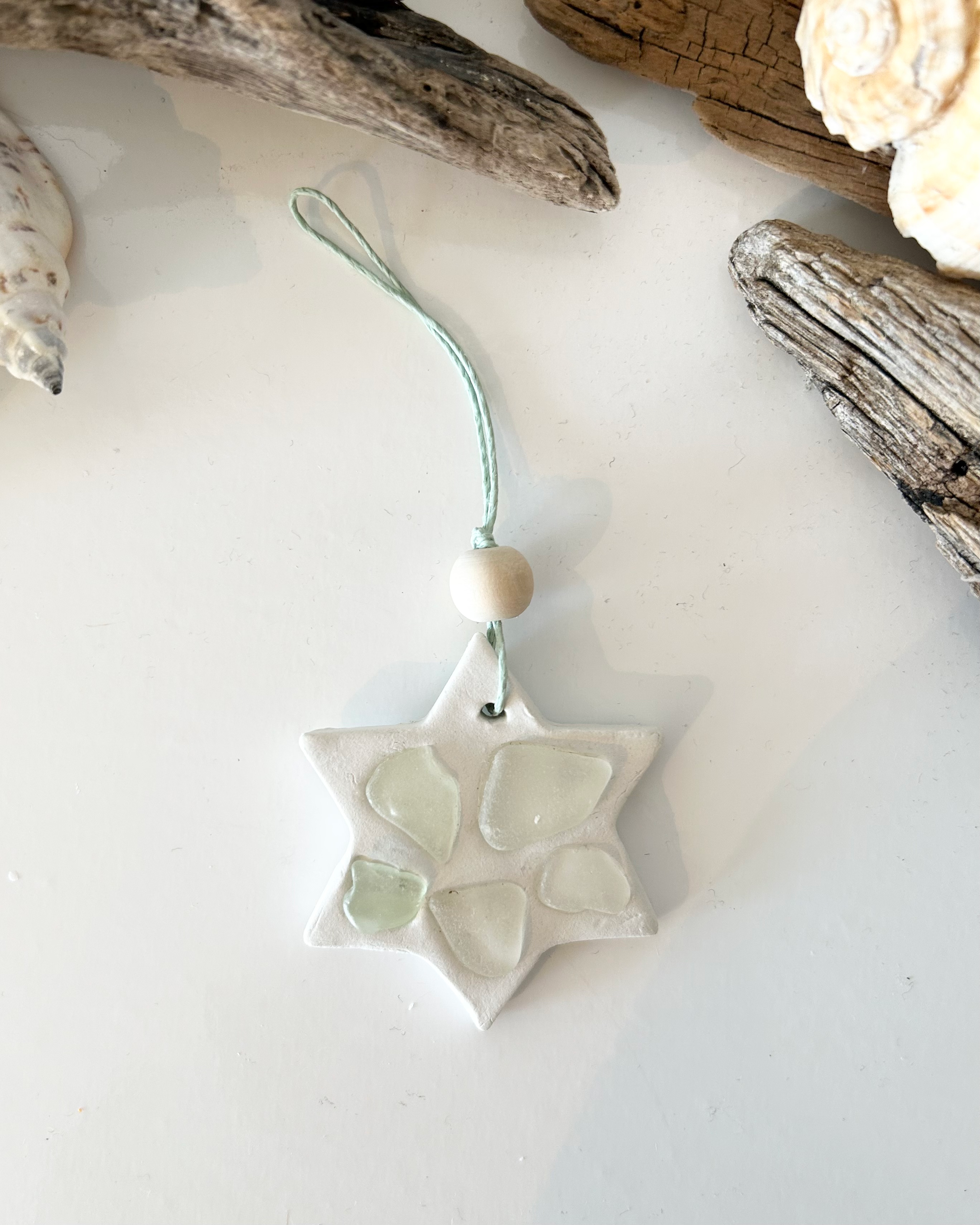 Sea Glass and clay hanging Star