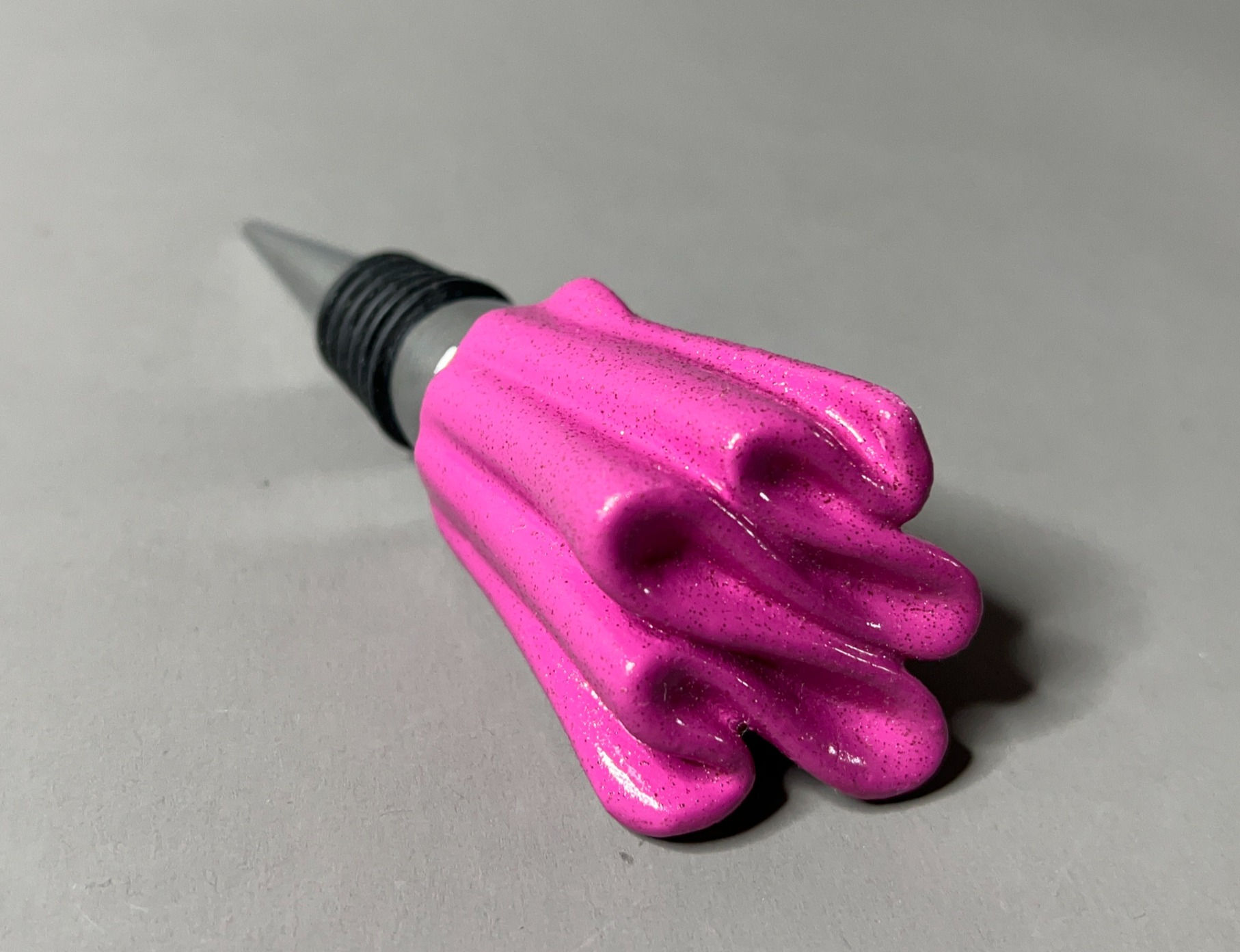 Hot Pink Glitter/Chrome "Love" Sound Wave Bottle Stopper