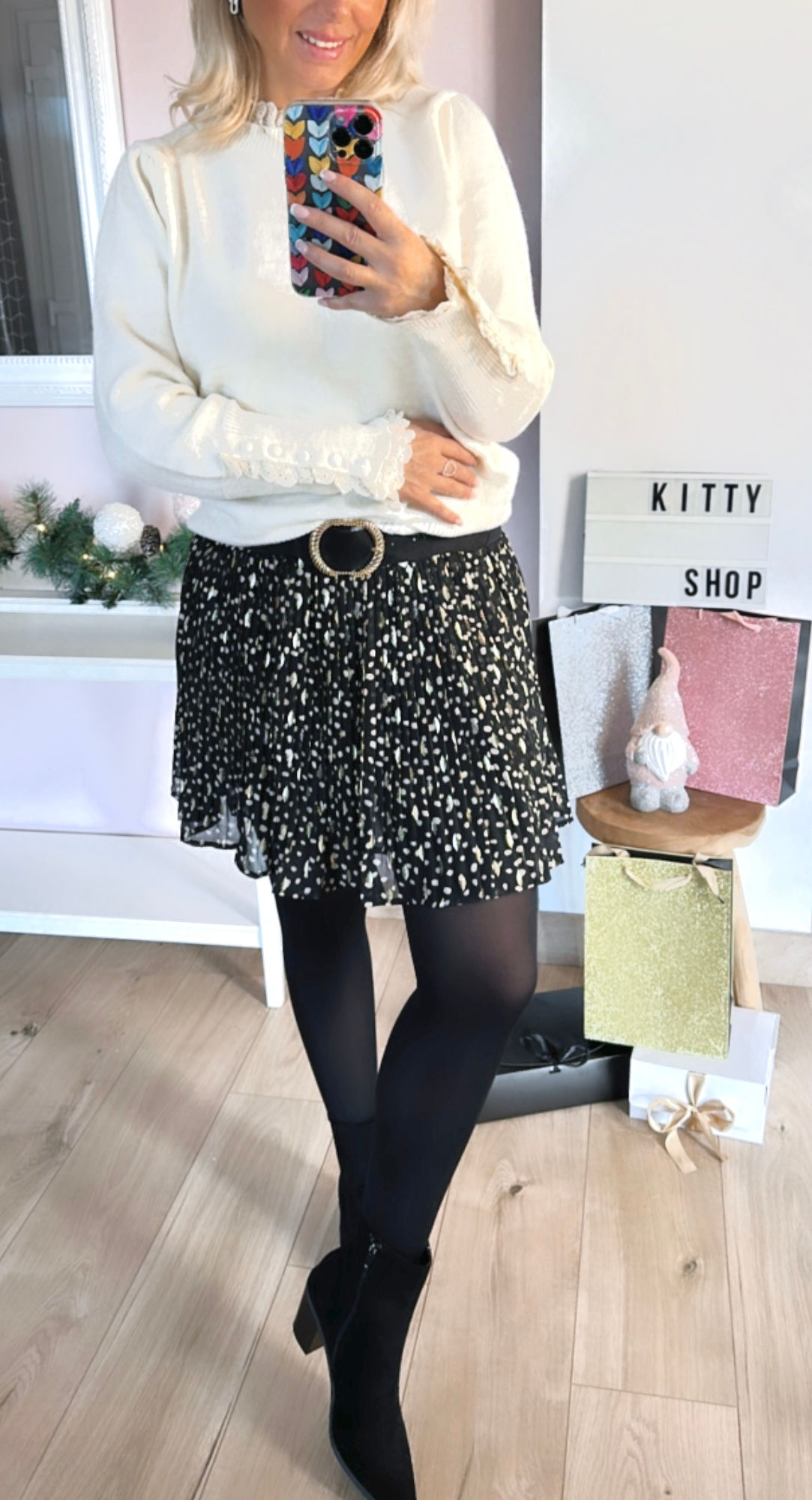 Jupe a pois beige et or 