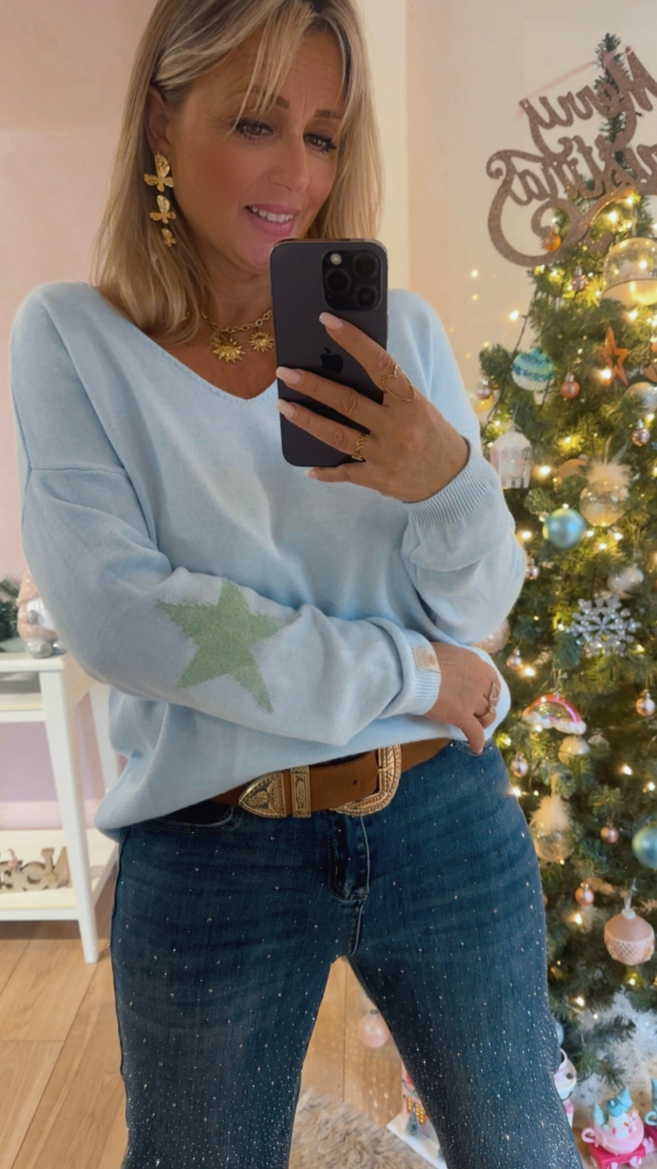 Pull étoile bleu ciel