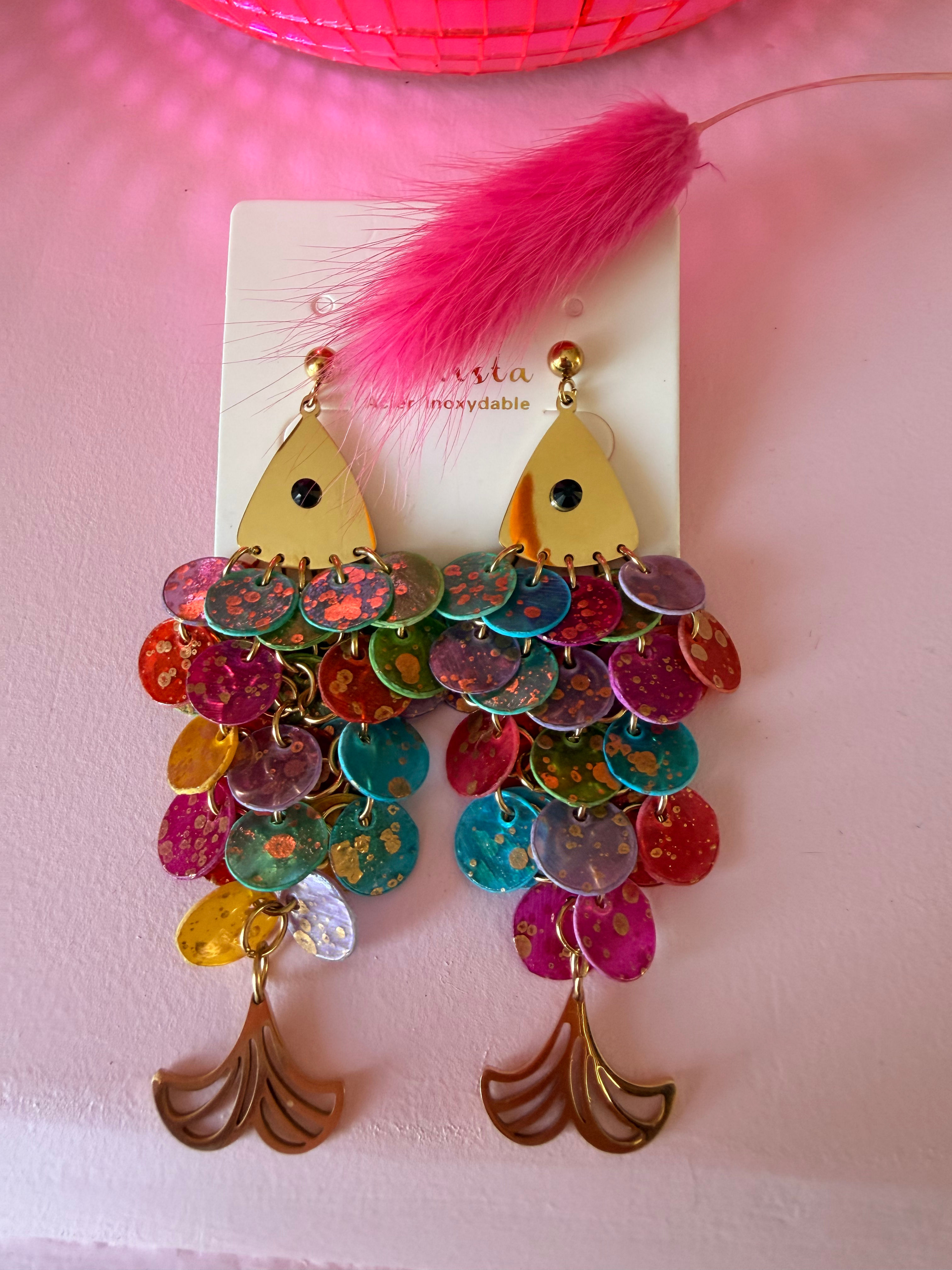 Boucles poissons écailles multicolores 
