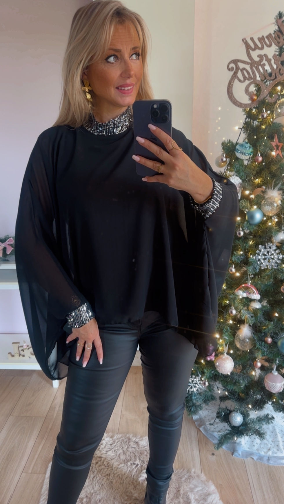 Miniature : Blouse mousseline à sequins noir  