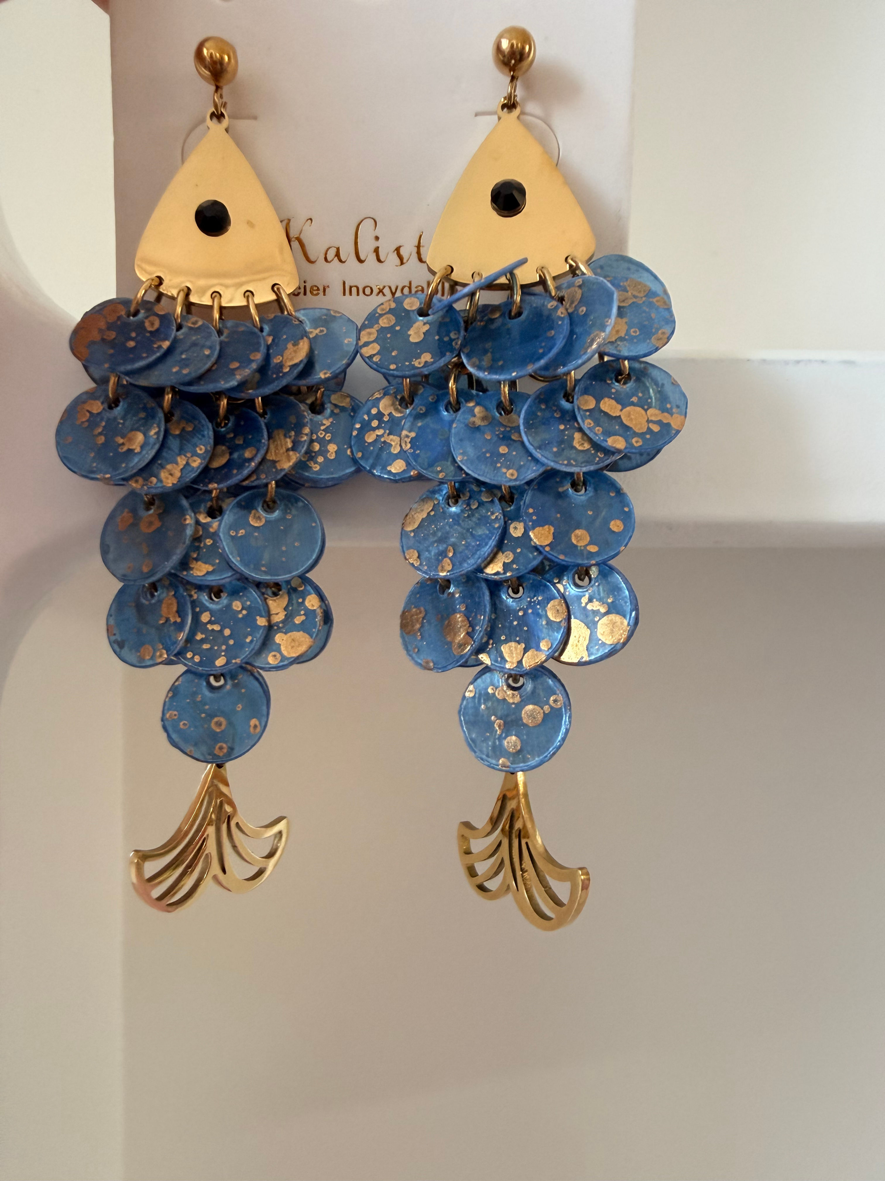 Boucles poisson écailles bleu 