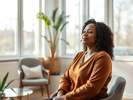 Woman smiling and reflecting