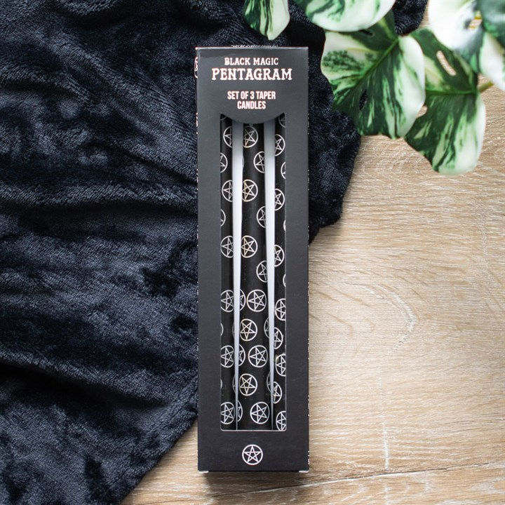 Thumbnail: Set of 3 Black Magic Pentagram Taper Candles 