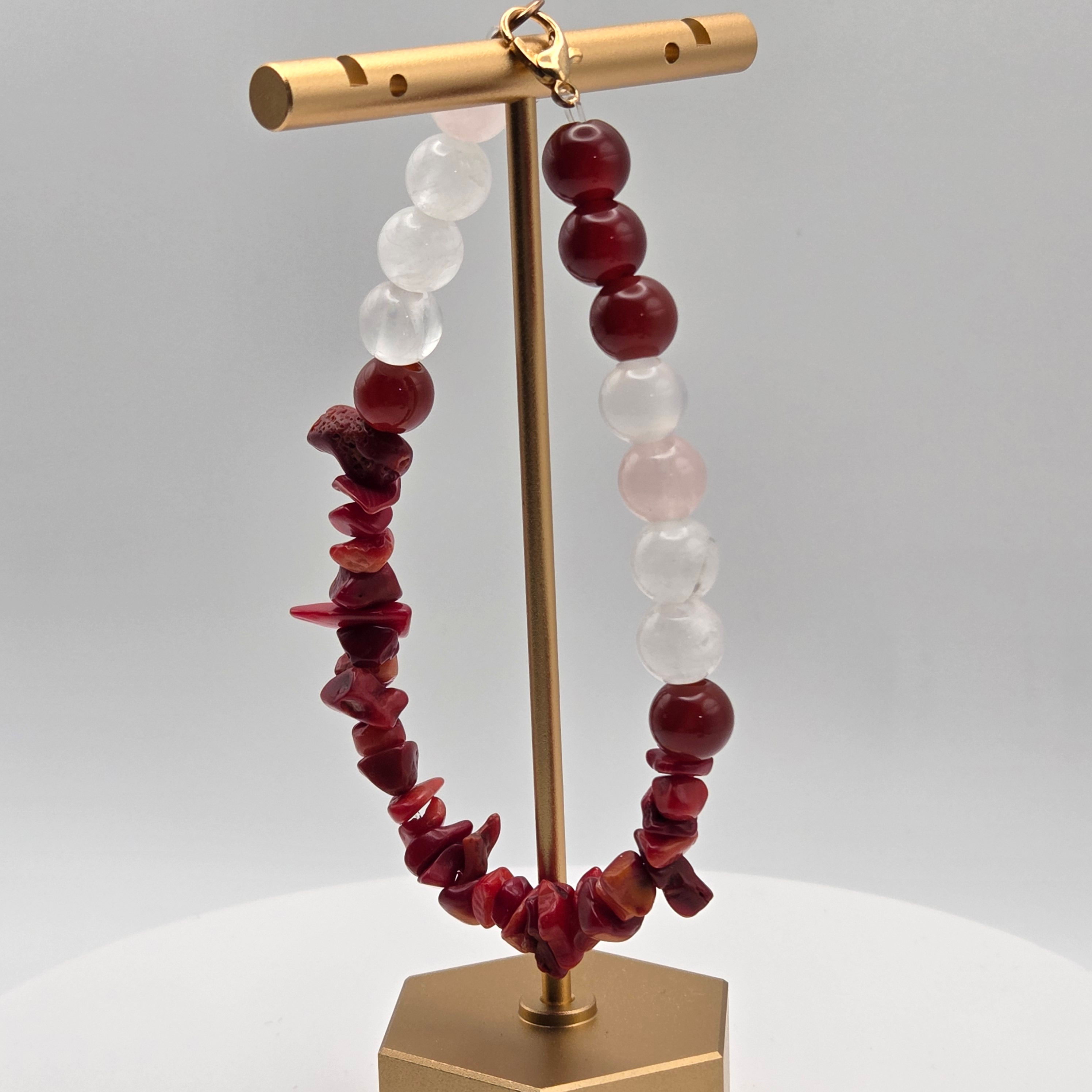 Dyed Agate and Coral Chips Bracelet