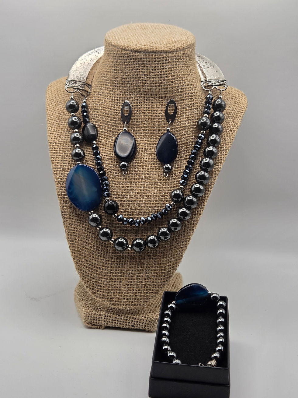 Thumbnail: Onyx with blue agate accent necklace