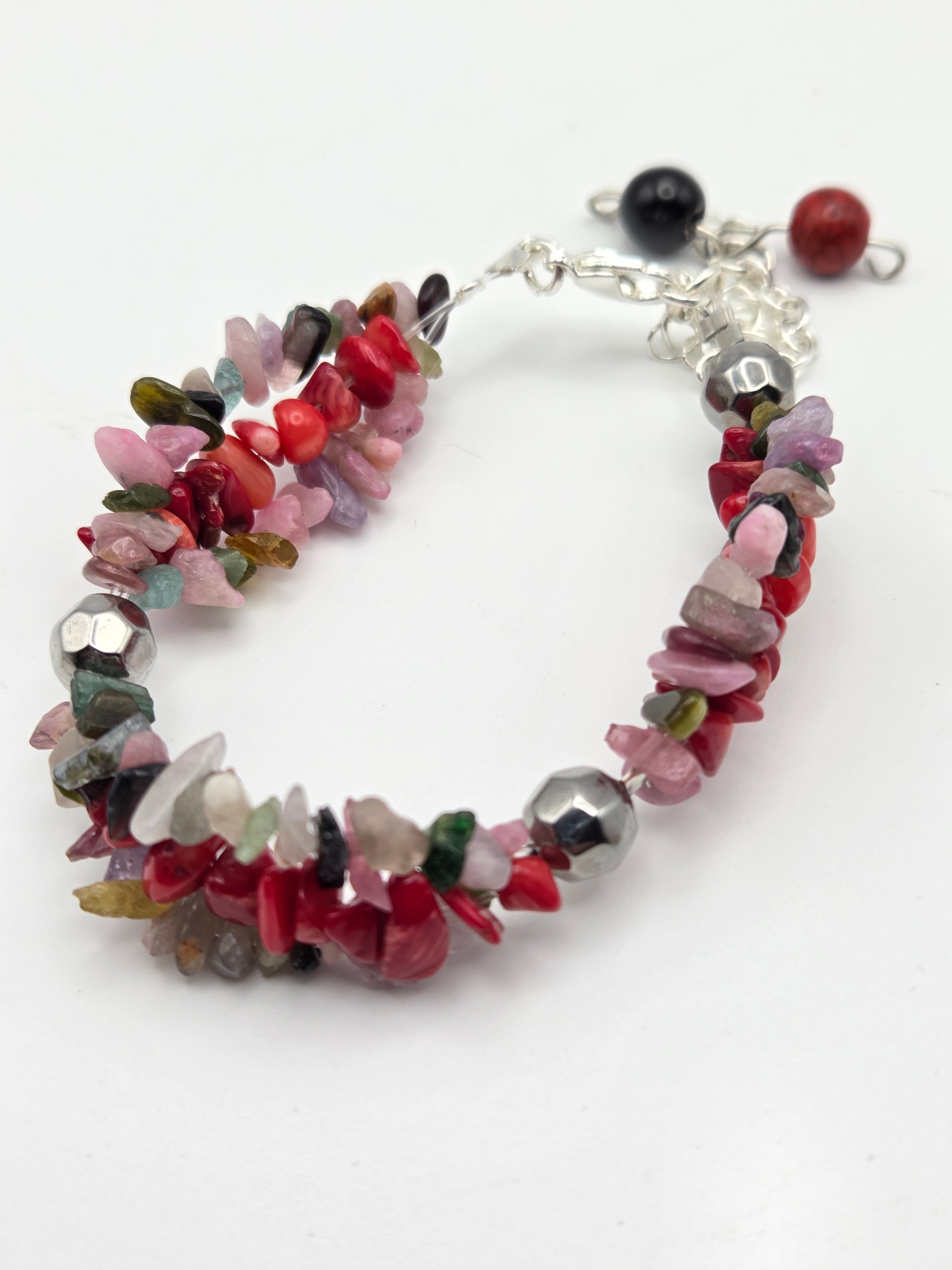 Mixed Stones Triple Strand Bracelet in Silver