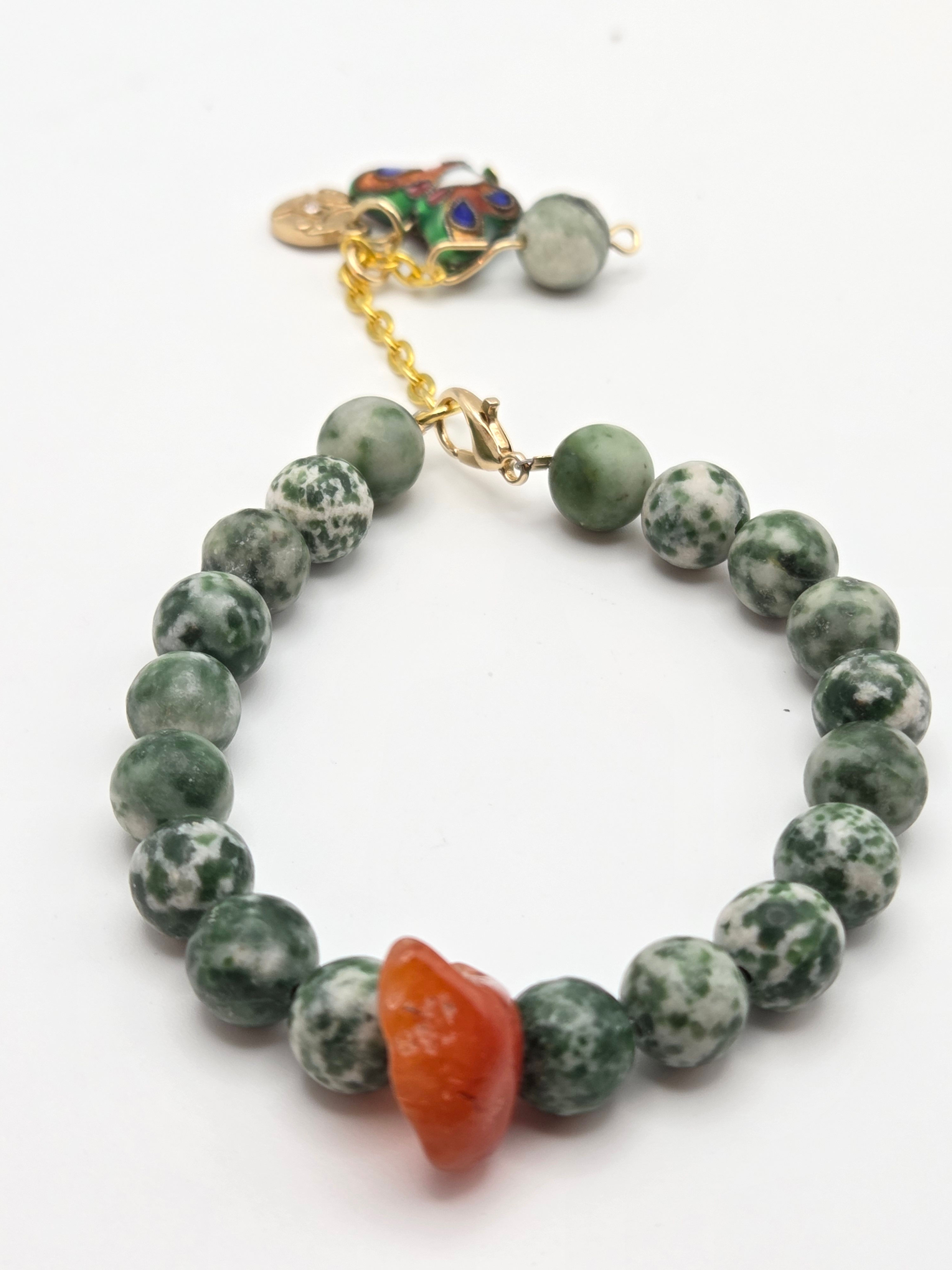 Green Jasper with Agate Accent and Charms