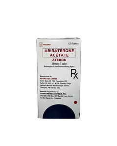 Box of ABIRATERONE ACETATE ATERON 250 mg Tablet Rx medication.