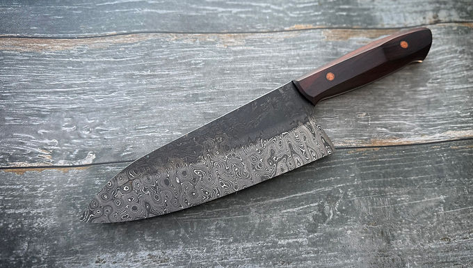 Damascus Santoku in Rosewood