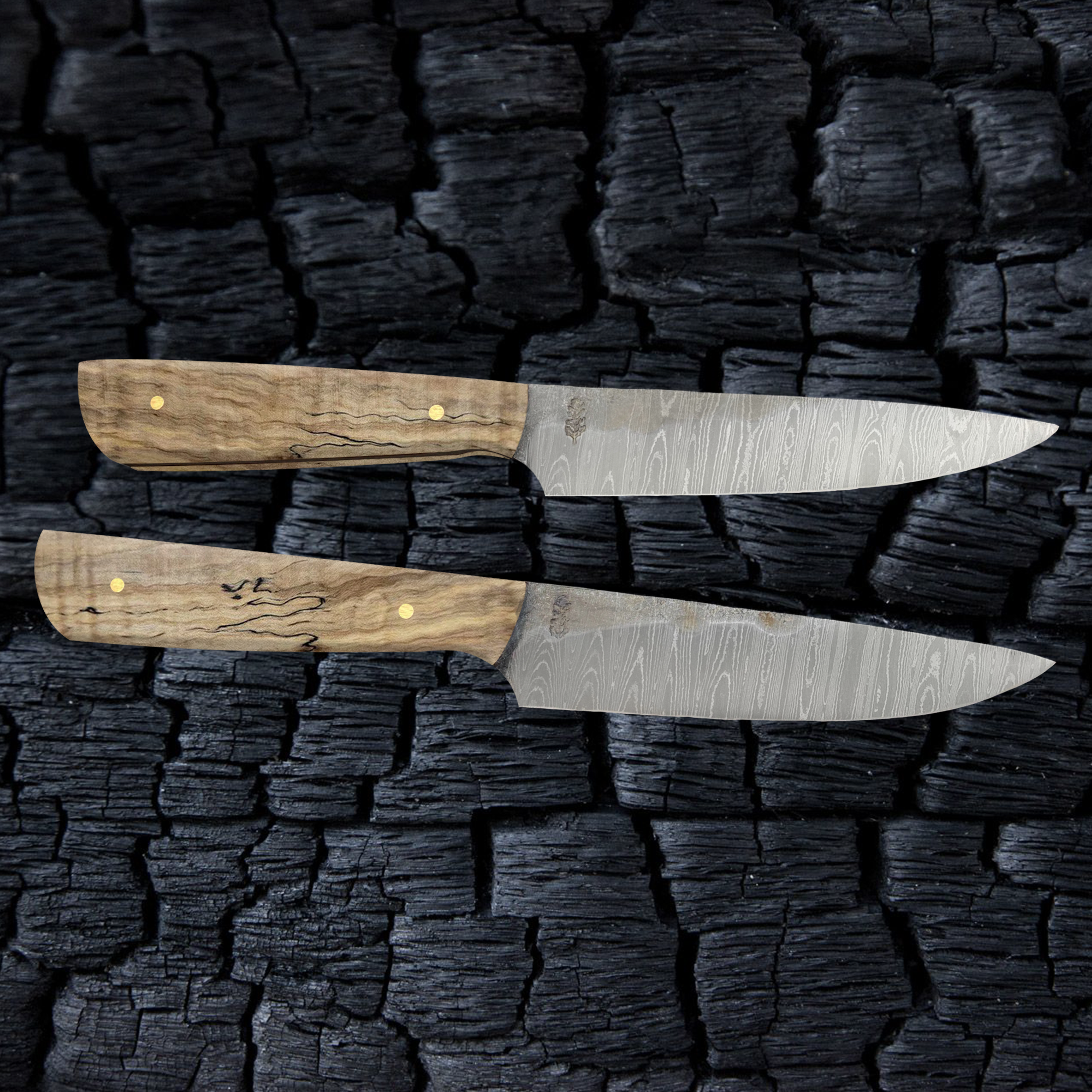 Damascus Steak Knives in Maple