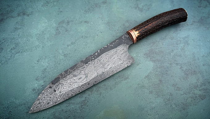 Nickel Damascus Gyuto in Stag