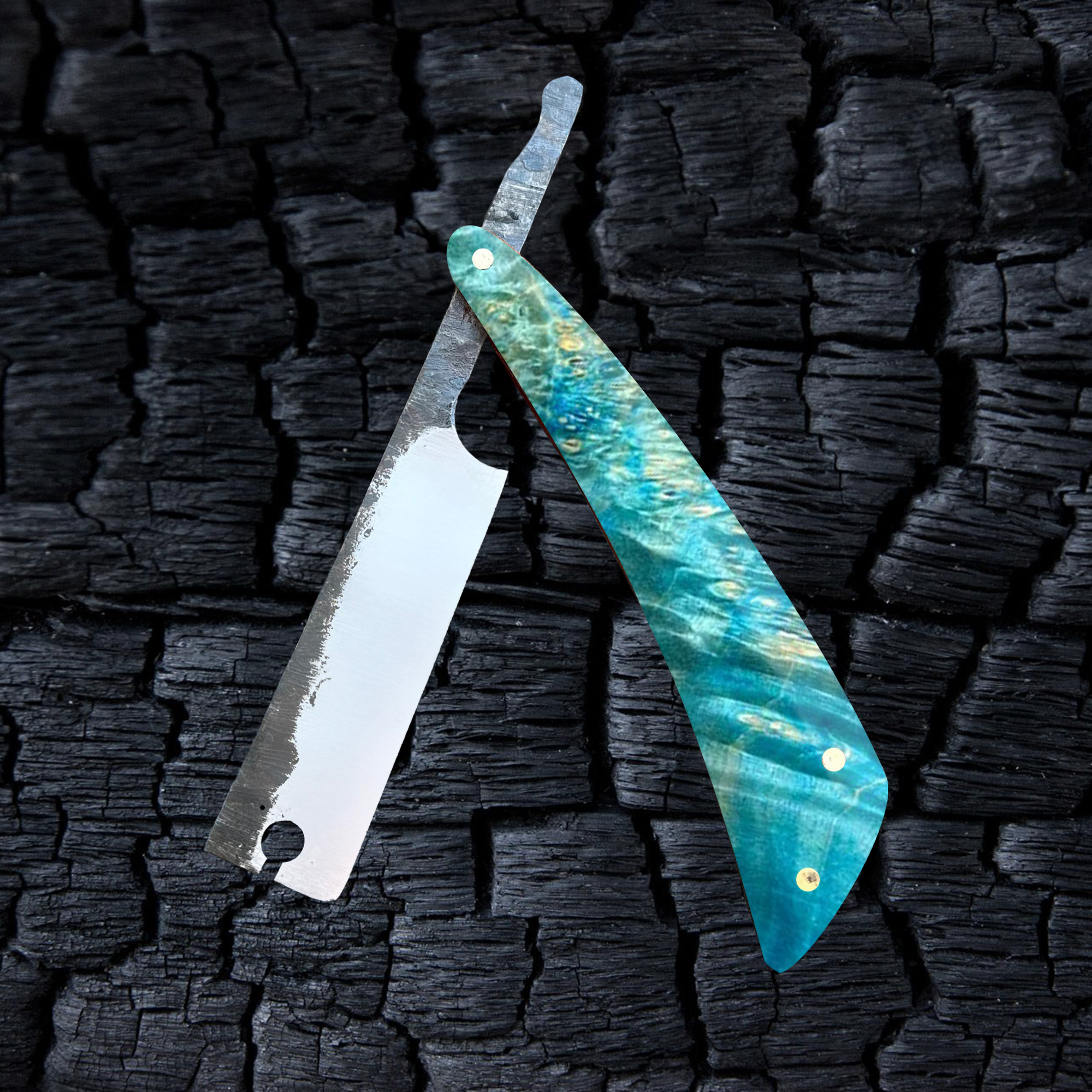 Straight Razor in Blue Box Elder Burl