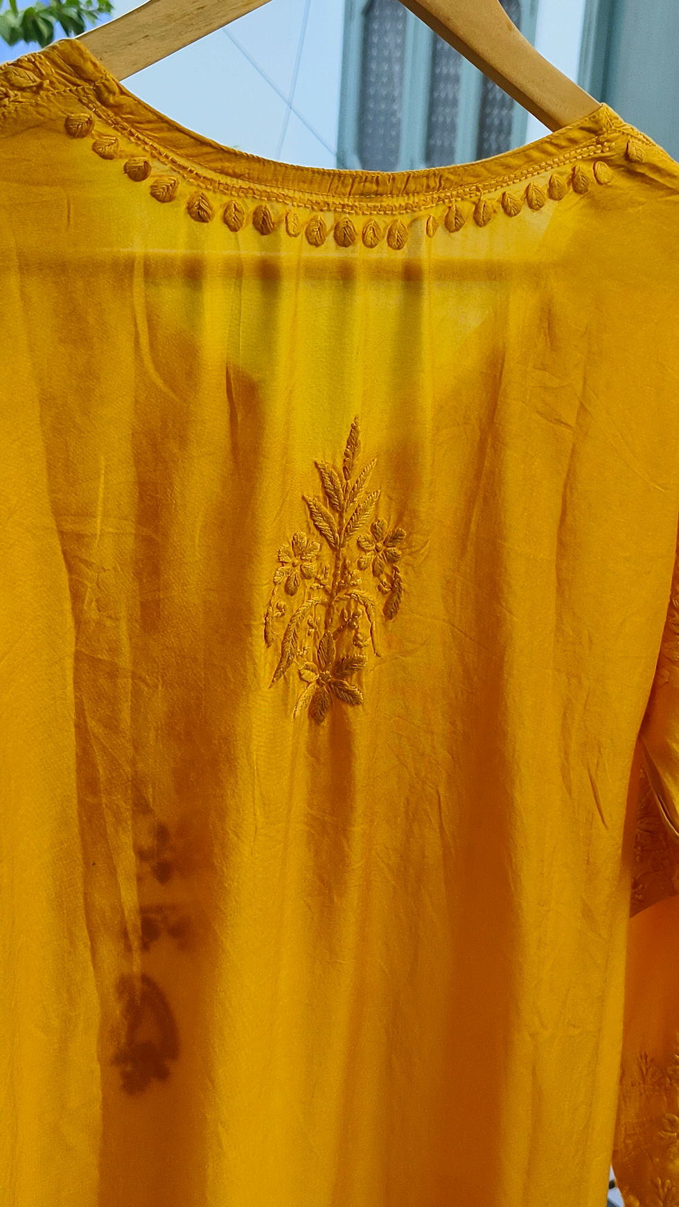 Thumbnail: SCA Premium Chikankari Muslin Kurti- Mustard Yellow