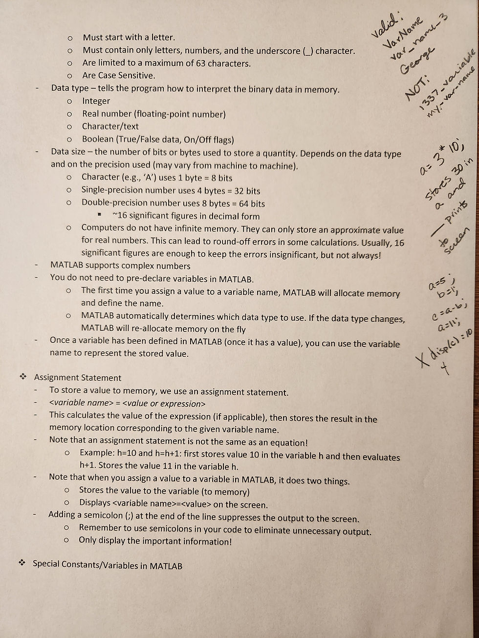 MATLAB notes