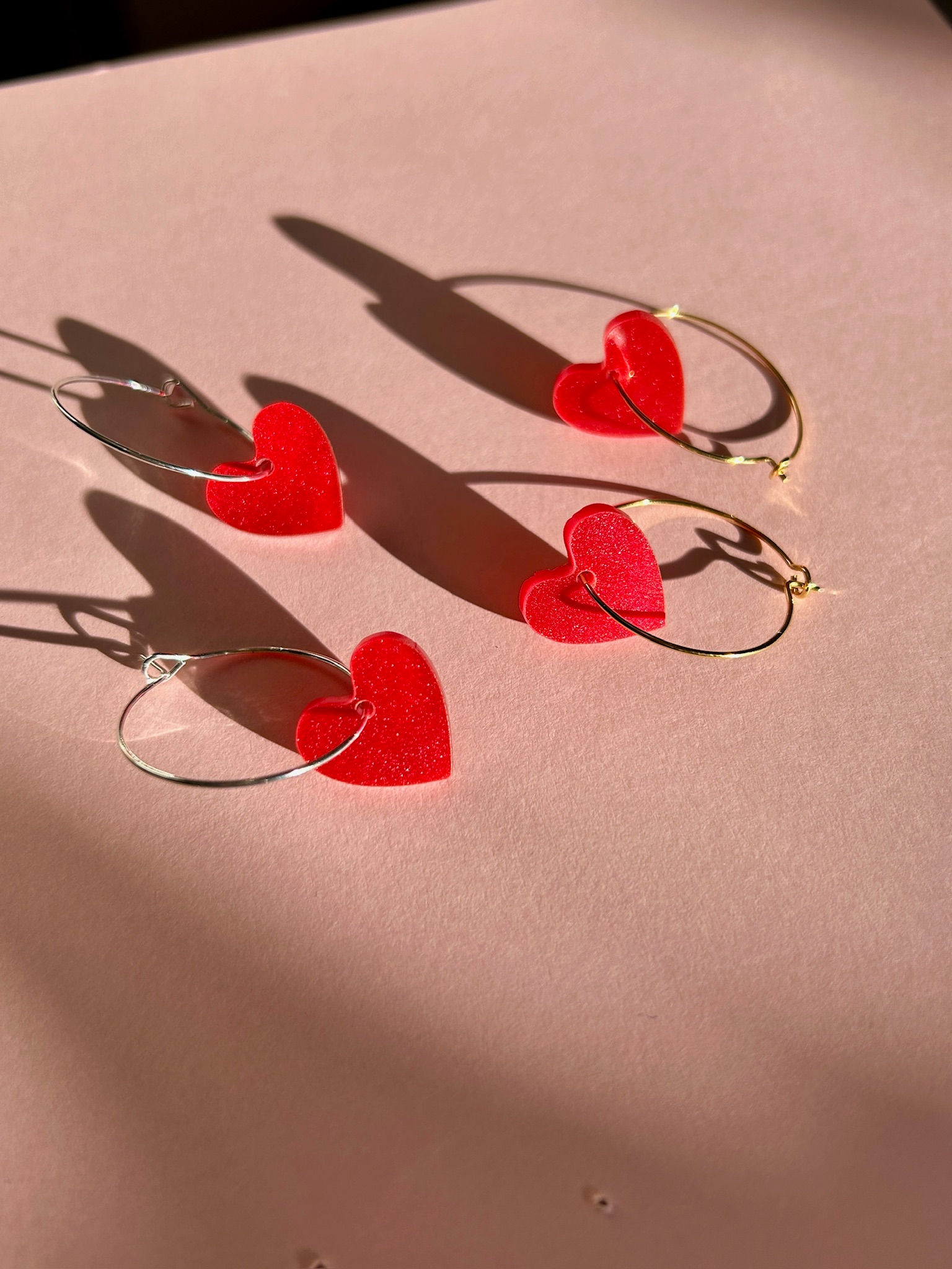 Red Mini Heart Hoops