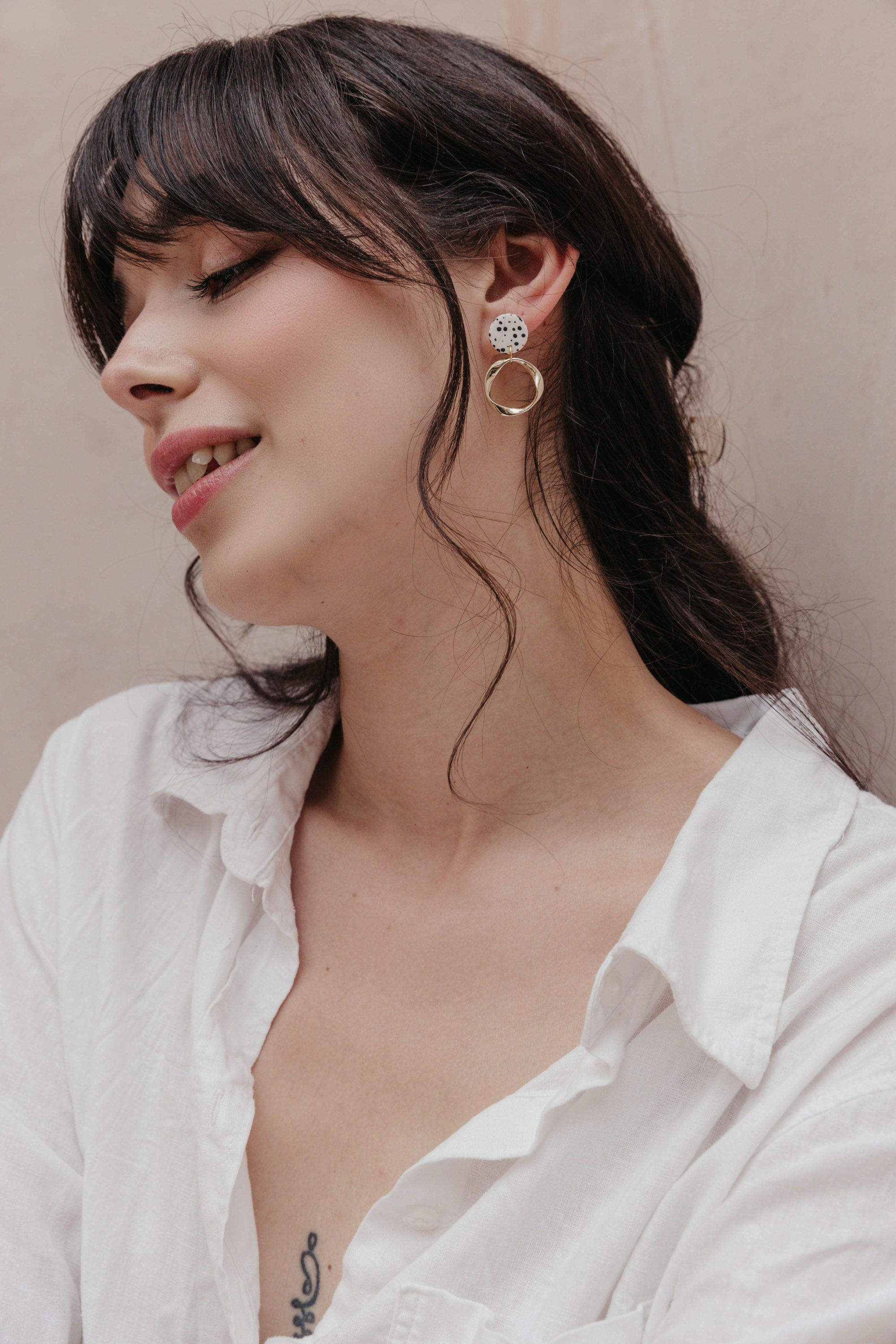 RRP £16 Dalmatian Clay Irregular Gold Mini Hoops