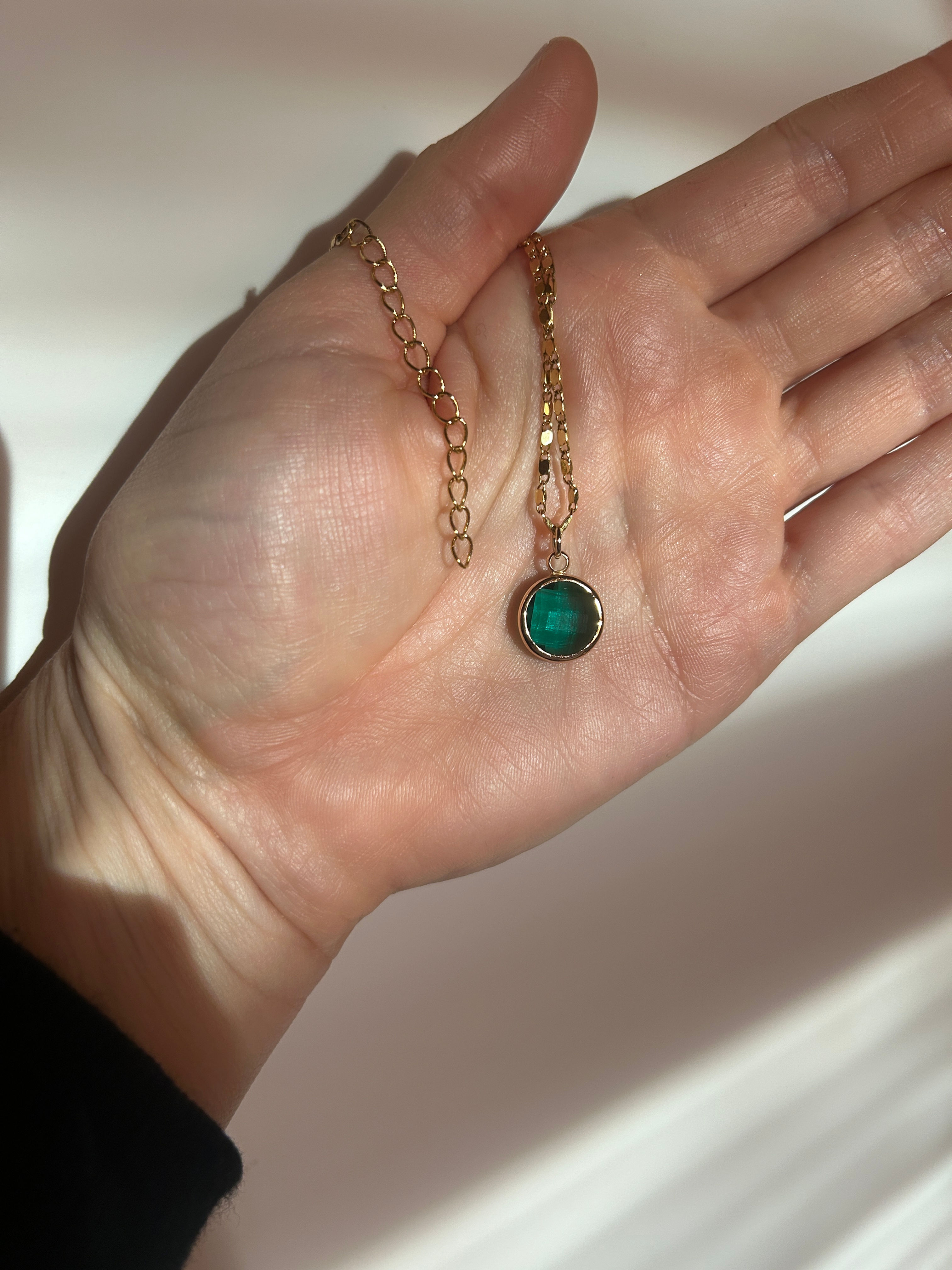 24k Gold Plated Emerald Green Gem Necklace
