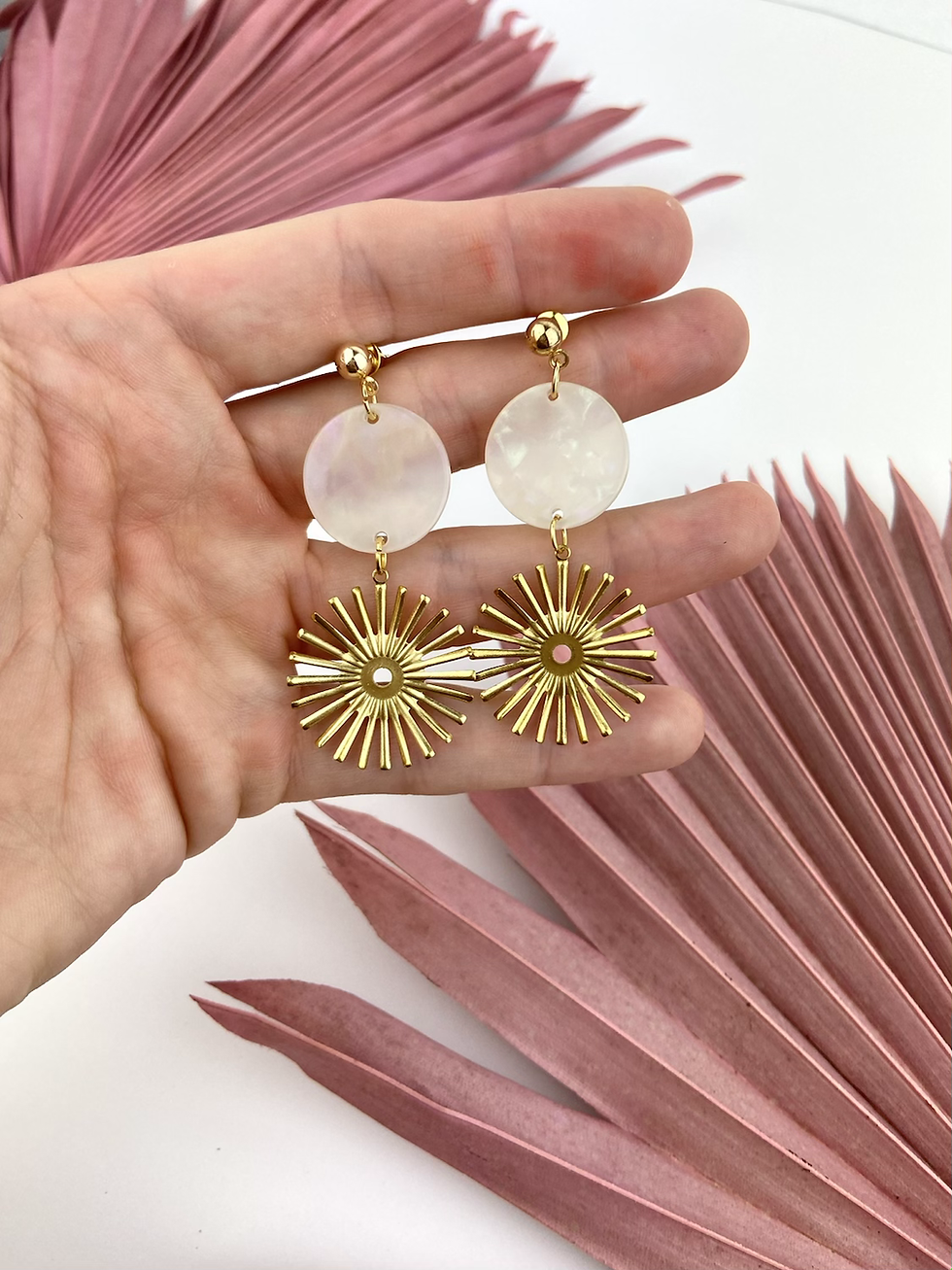 Thumbnail: Pearlescent Brass Sun Dangle Studs