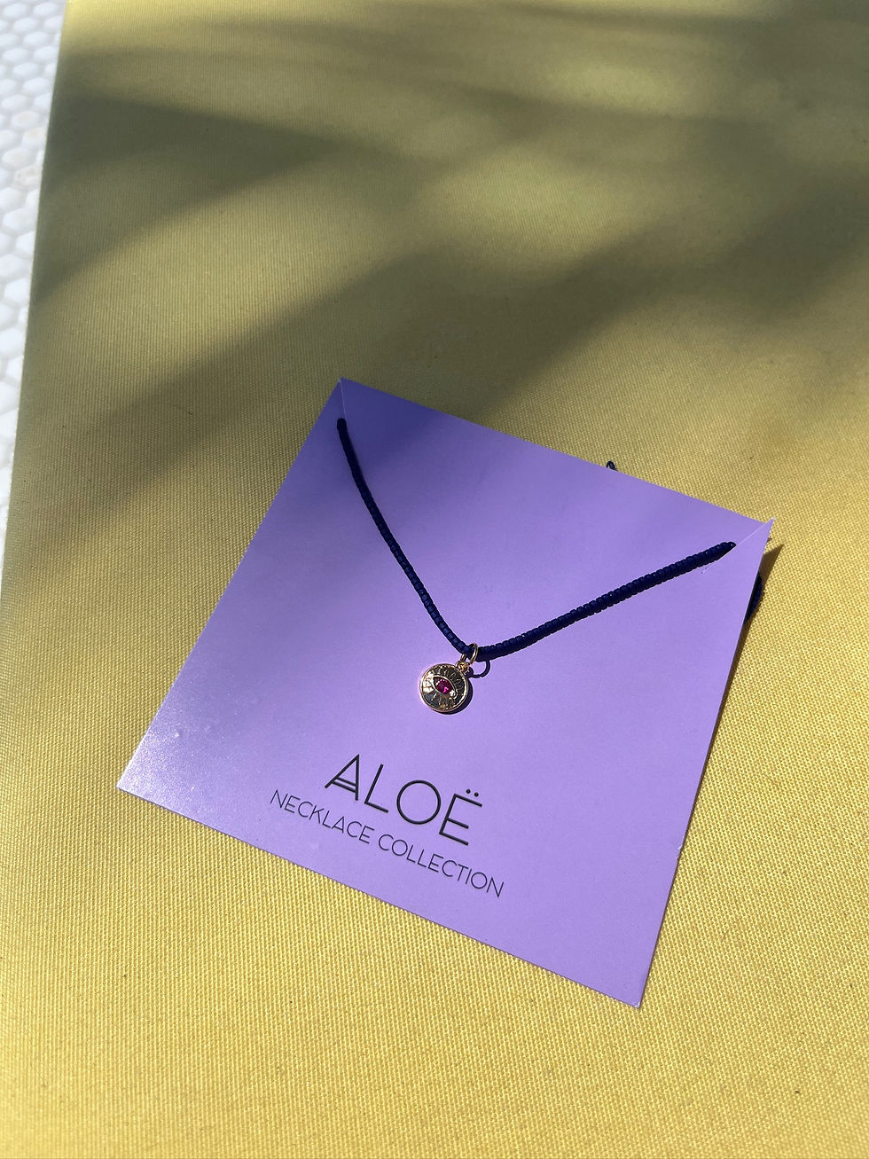 Thumbnail: Indigo, Pink & Gold Eye Beaded Necklace 