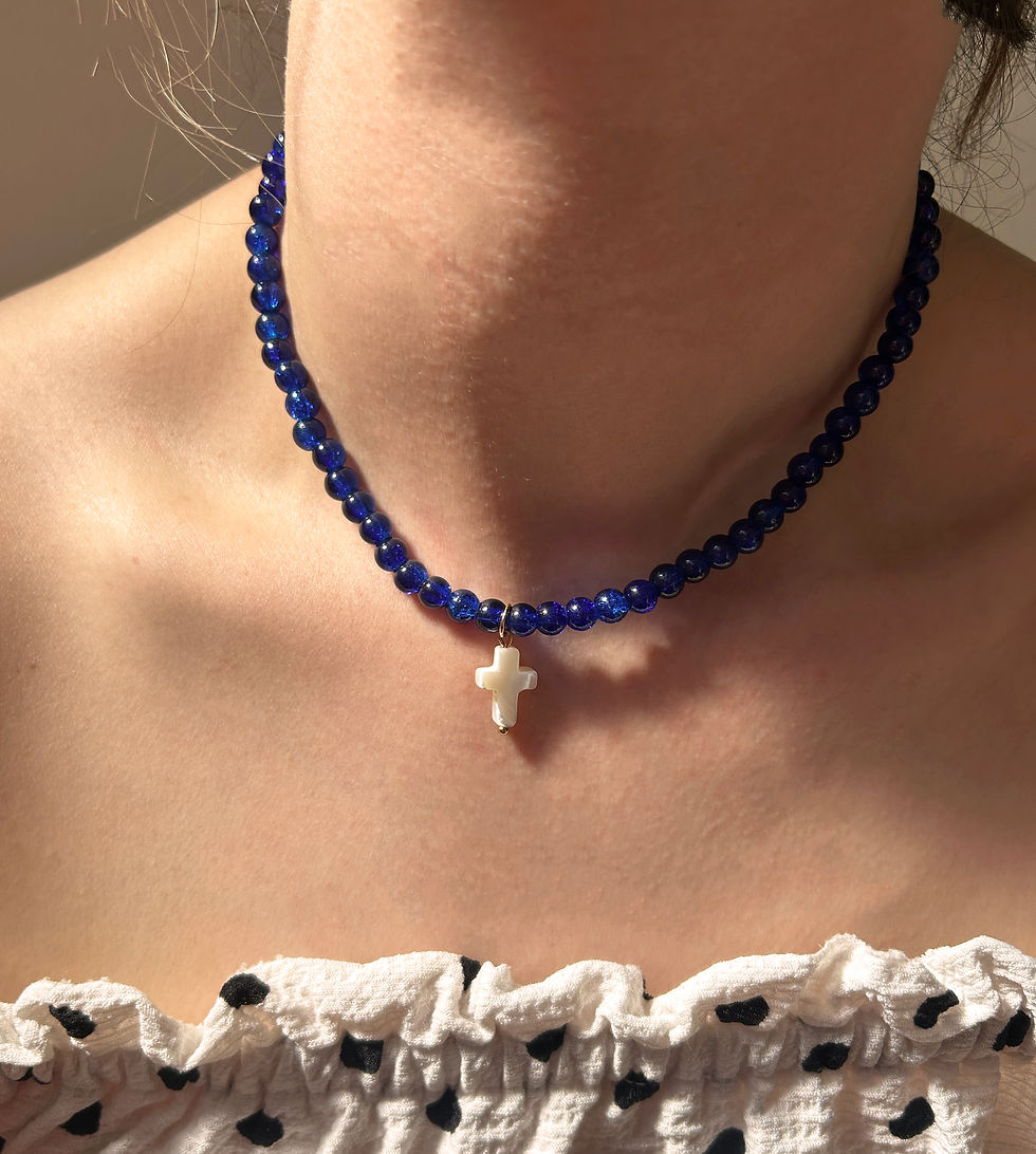 Thumbnail: STUDIO | Cobalt & Mother of Pearl Cross Necklace 