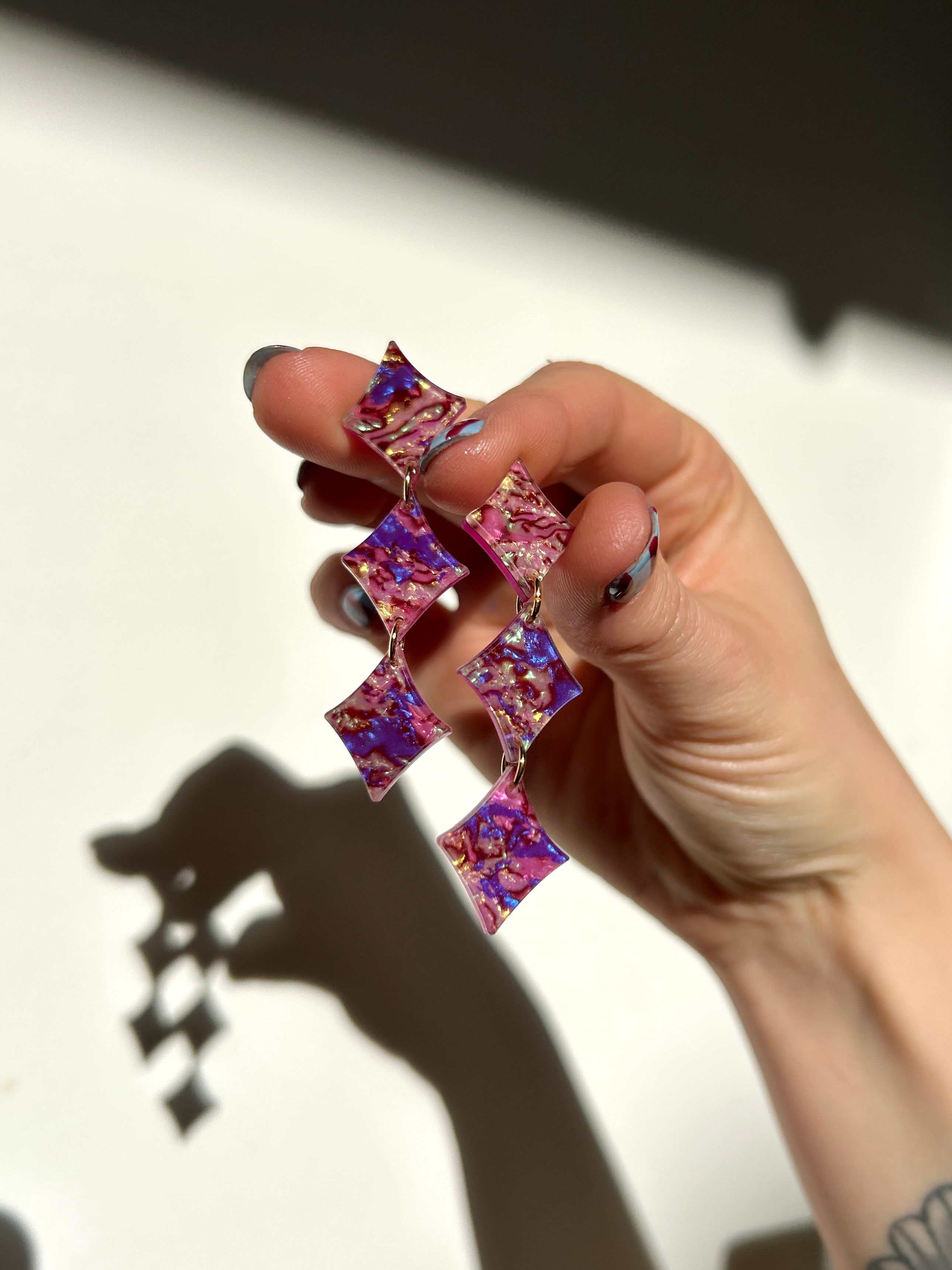 Triple Sparkle Acetate Drop Stud Earrings