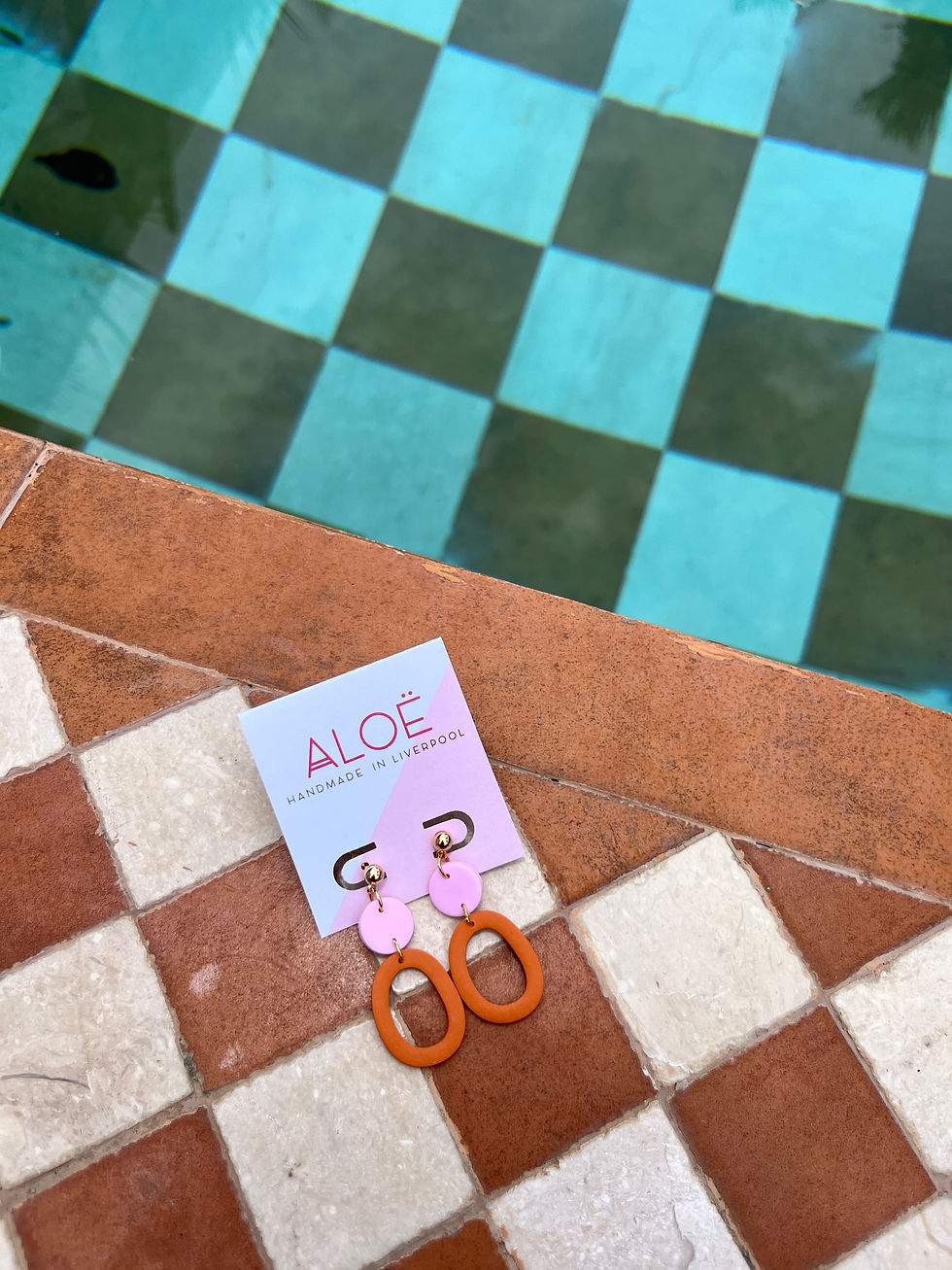 Thumbnail: Pink & Terracotta Triple Clay Earrings 