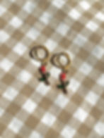 Gold plated huggie hoop earrings mini hoops with enamel flower tulip bloom charm pendants