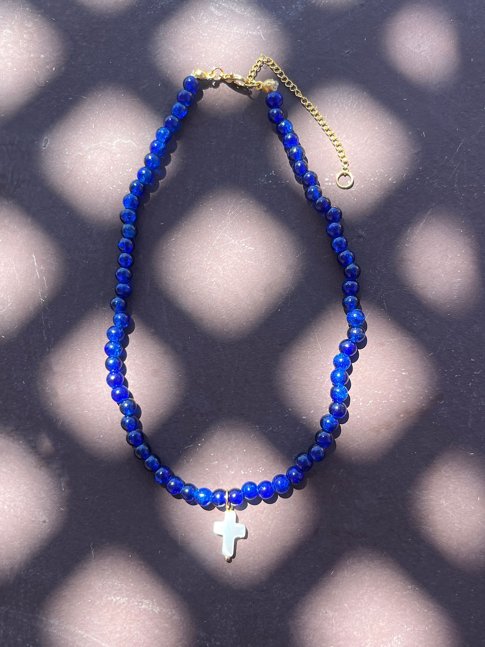 Thumbnail: STUDIO | Cobalt & Mother of Pearl Cross Necklace 
